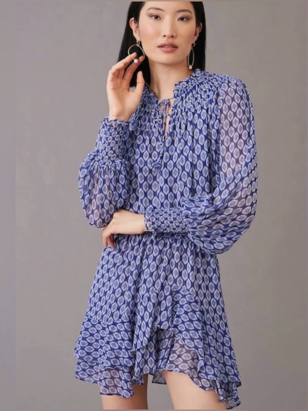 MISA Los Angeles Almana Majorelle Lapis Tile Mini Dress M Blue White